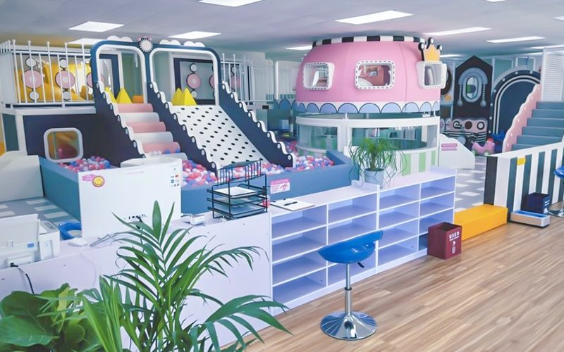 Birthday party zone inside indoor playground as part of income strategy