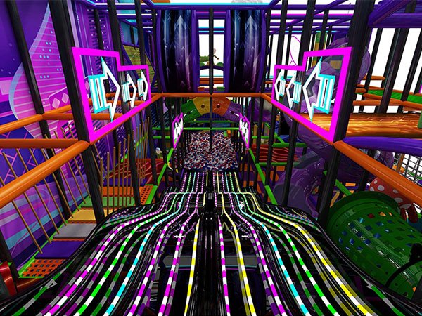 LED wave slide with colorful lights in an indoor playground by Joyland